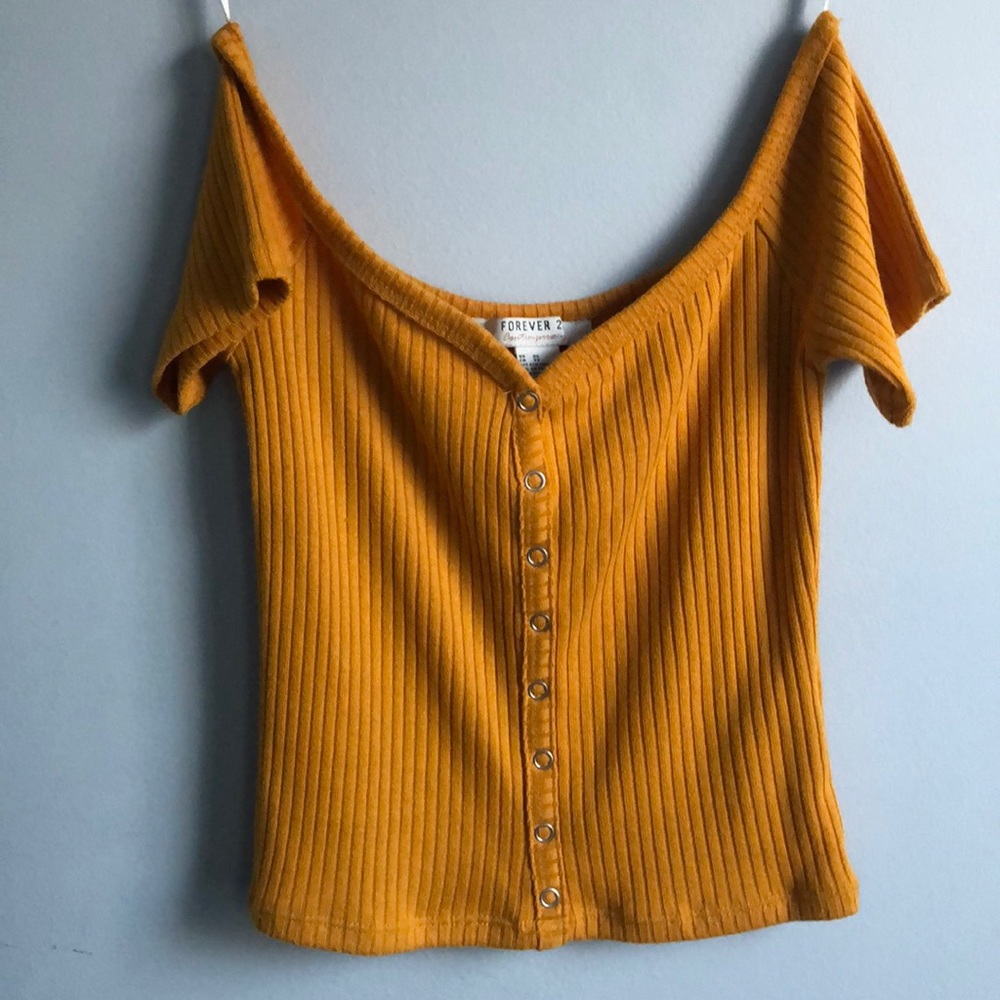 Mustard Yellow Ribbed Off the Shoulder Top